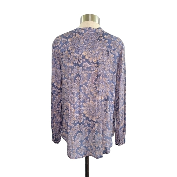 Lucky Brand Pleated Semi-Sheer Long Sleeve Button-Up Blouse Women's Size XS Blue - Picture 6 of 10